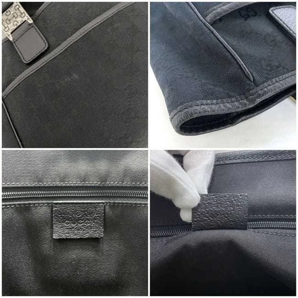 Horsebit Canvas Bag 145810 Tote (Good) Handbag Leather Silver Black Pre-Owned Ladies