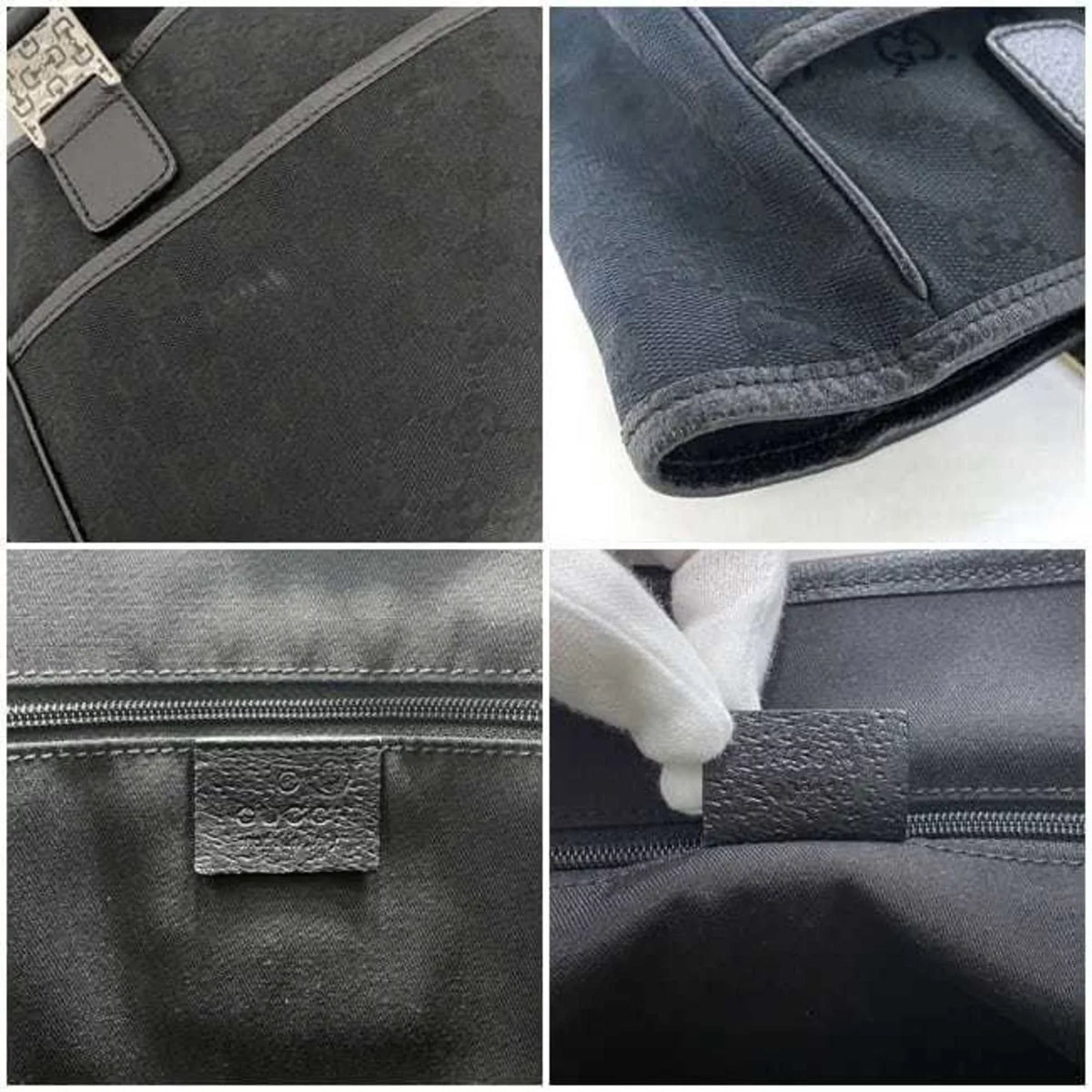 Horsebit Canvas Bag 145810 Tote (Good) Handbag Leather Silver Black Pre-Owned Ladies
