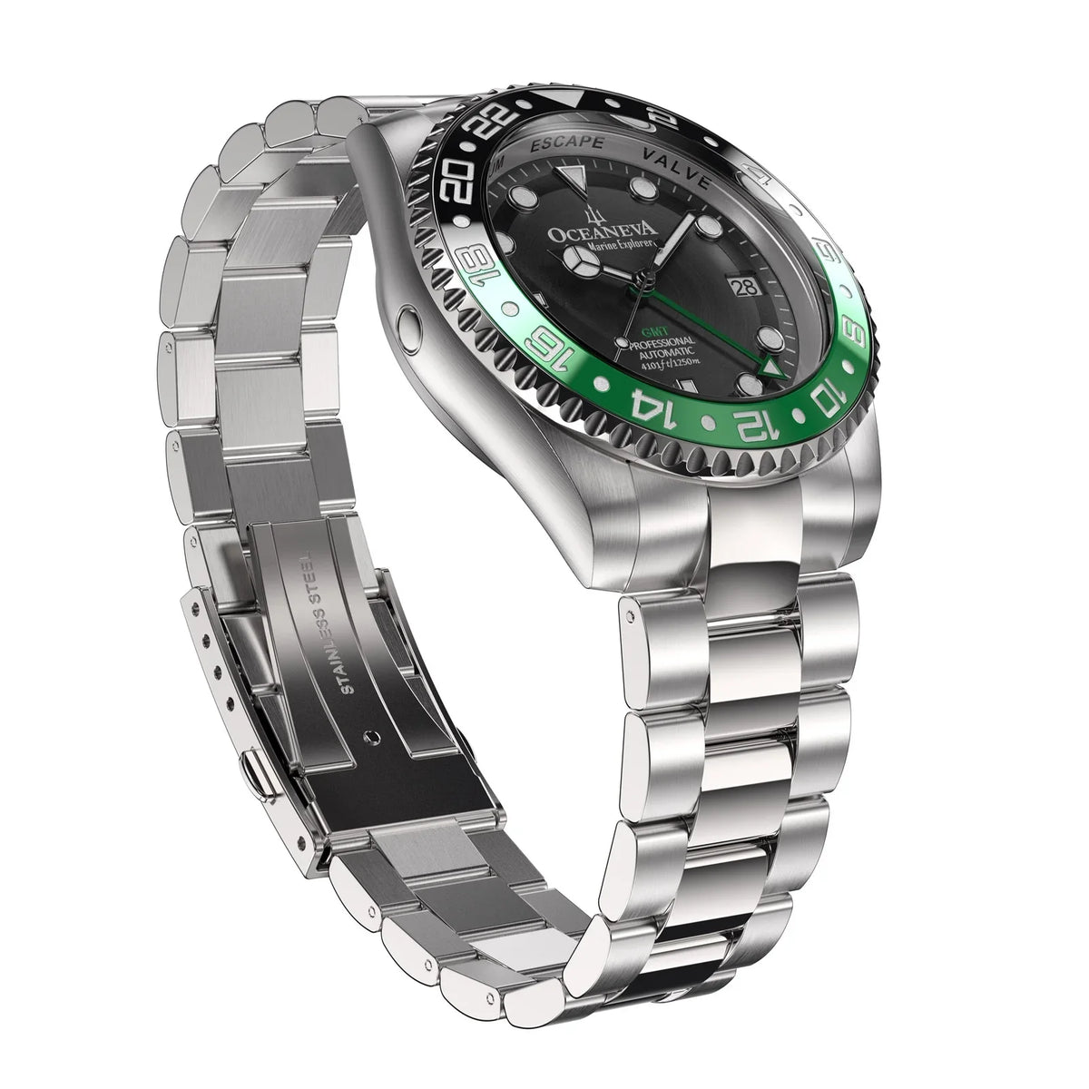Japan Deep Bezel Triple Watches liquid Pro Resistance Movement Swimming Black 1250M Wrist Marine Oceaneva™ with Dive Green - Seal Screw Down - Case Men Watch Explorer Automatic - For Back Diver GMT