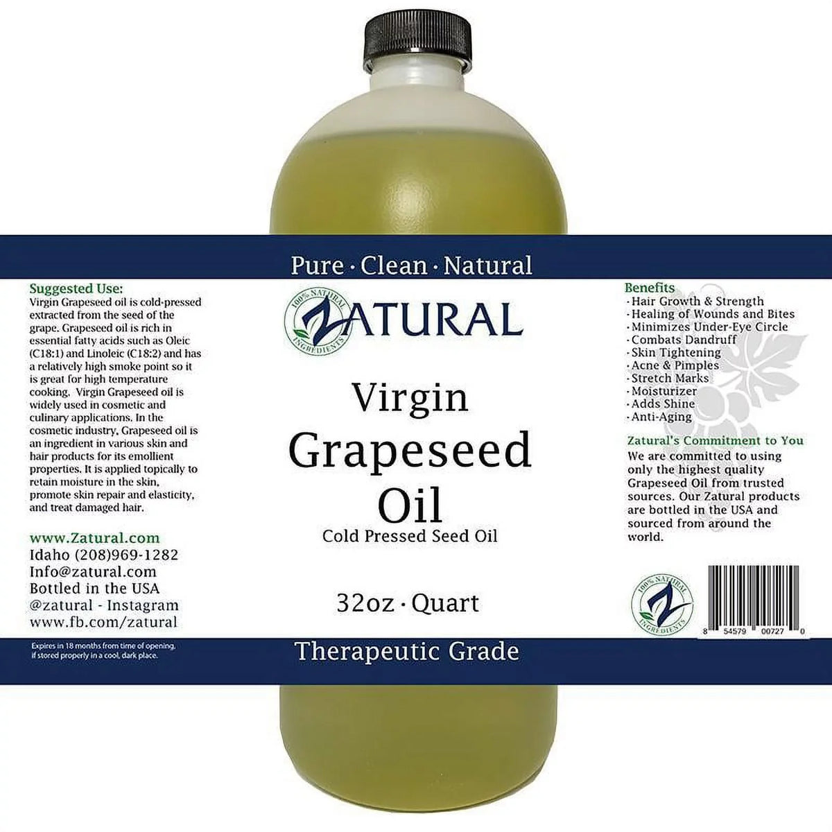 Virgin, (1 Seed Gallon)) 100% Ounce Pure Grape Undiluted, Pressed, GrapeSeed Oil-Cold (128 Oil