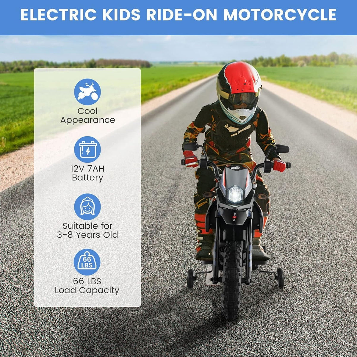 Power, with Headlights Battery Electric Blue Kids LED 12V Color Motorcycle Foxhouse1 Ride-on -