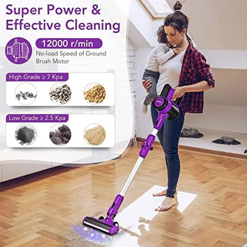 For Vacuum With Vacuum Handheld 3-In-1 Cordless Stick Cleaner, Floor Hard (Purple) 2000Mah Runtime Lightweight Hair, Vacuum Wall-Mounted Battery, Carpet Pet Rechargeable & 45-Minute & Car,