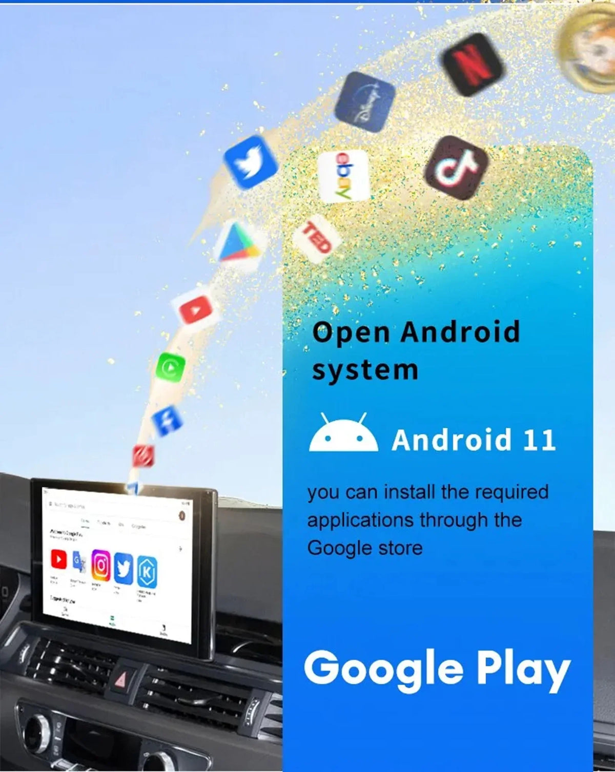 AI Wireless Netflix Dongle Box Wifi Audi/Toyota/VW/Golf/Mercedes/Subaru for Android 11 Wired Masslatie Mini Fit Youtube CarPlay to System