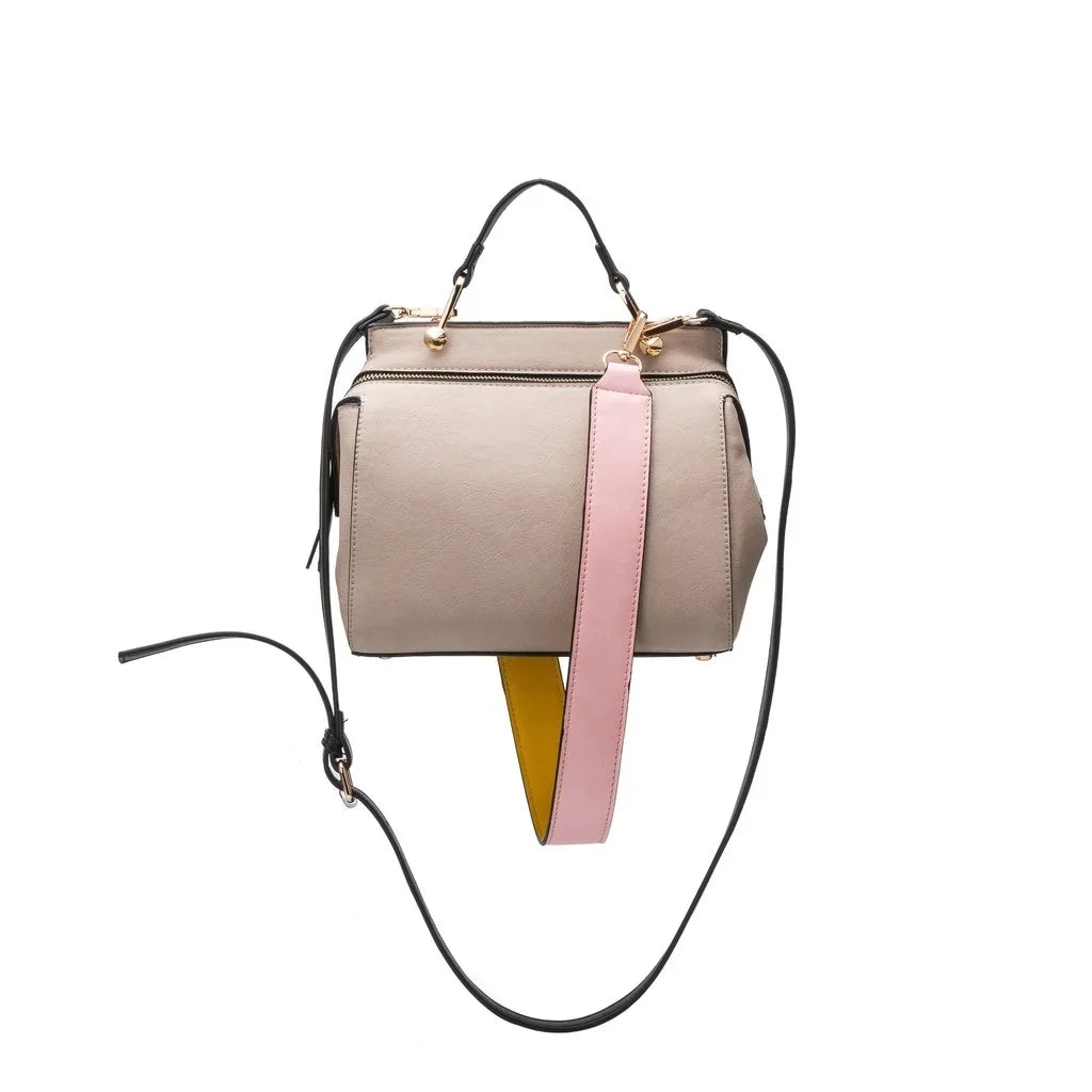 Leather Melie Color-bock Bone Multi Bianco Satchel, Vegan Noelle