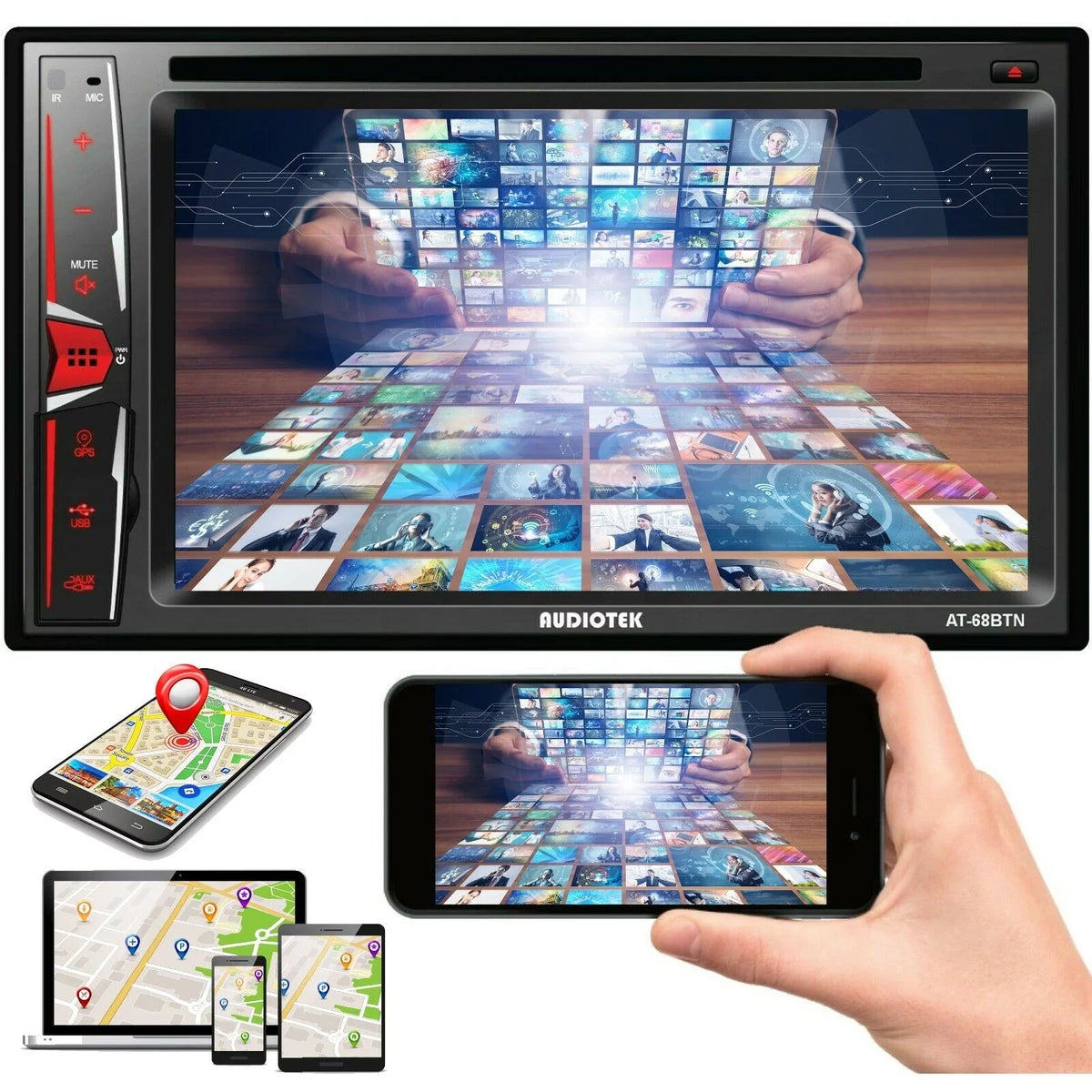 Screen License AT-68BTN Touch Audiotek Link+ Radio Rear Bundle Plate Camera Mirror 6.2"