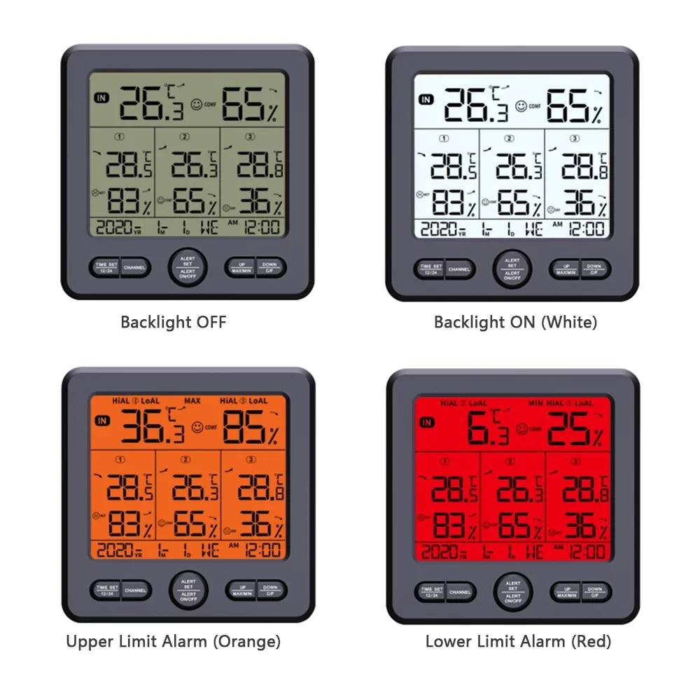 & Humidity Sensors Office with Thermohygrometer Remote climate 3 Backlight Home 3 Wireless Stations Digital Alarm Function Transmitters for Calibration 98ft/ 30m Indoor with
