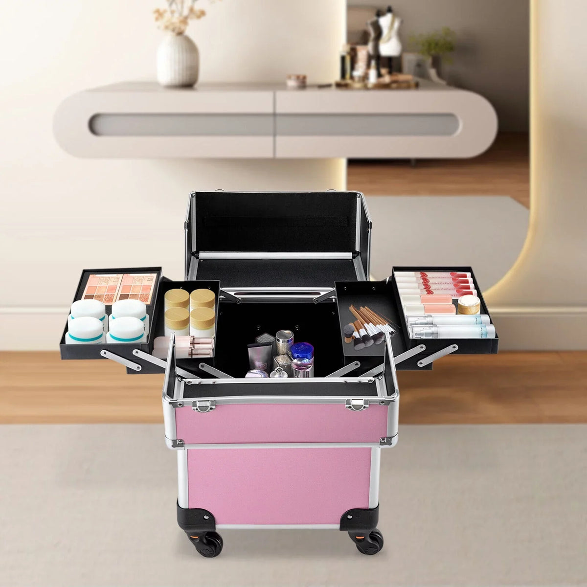 Makeup Train Organizer Makeup Case Trolley Storage Rolling Cosmetic Professional
