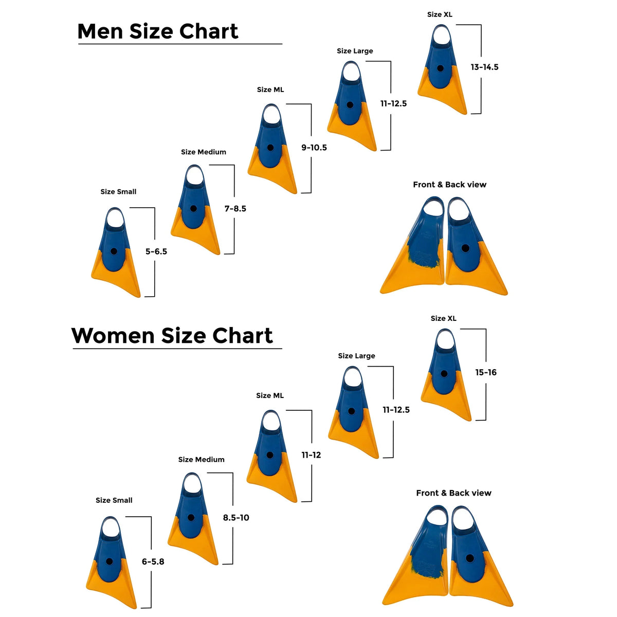 Makappuu Medium Adult Churchill Blue/Orange, Fins, Swim Floating Unisex Rubber