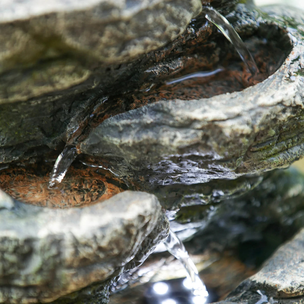 Polyresin 9x5x14" Tabletop Cascading Light Rock Fountain Indoor liquid LED with 7-tier Stone-Look Fountain, Gray