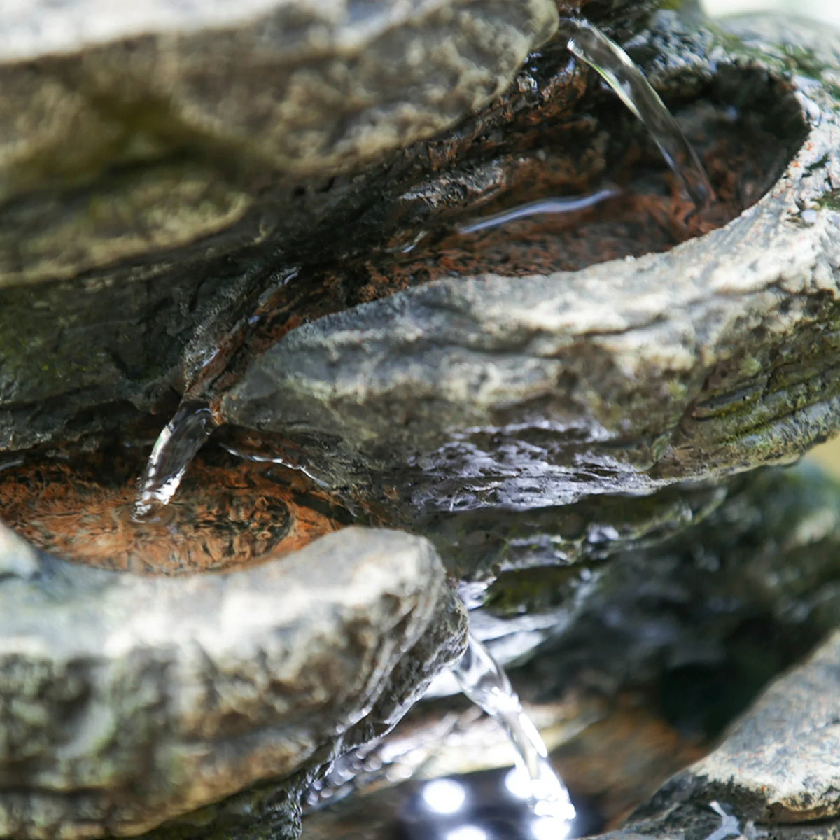 Polyresin 9x5x14" Tabletop Cascading Light Rock Fountain Indoor liquid LED with 7-tier Stone-Look Fountain, Gray