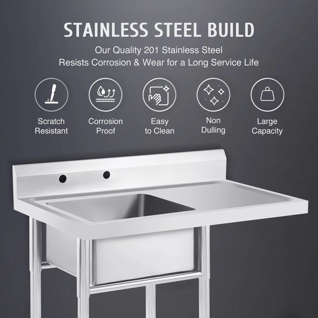 Steel w Backsplash Utility Drainboard Stainless Strainer for Kitchen Commercial Sink Wilprep Bar