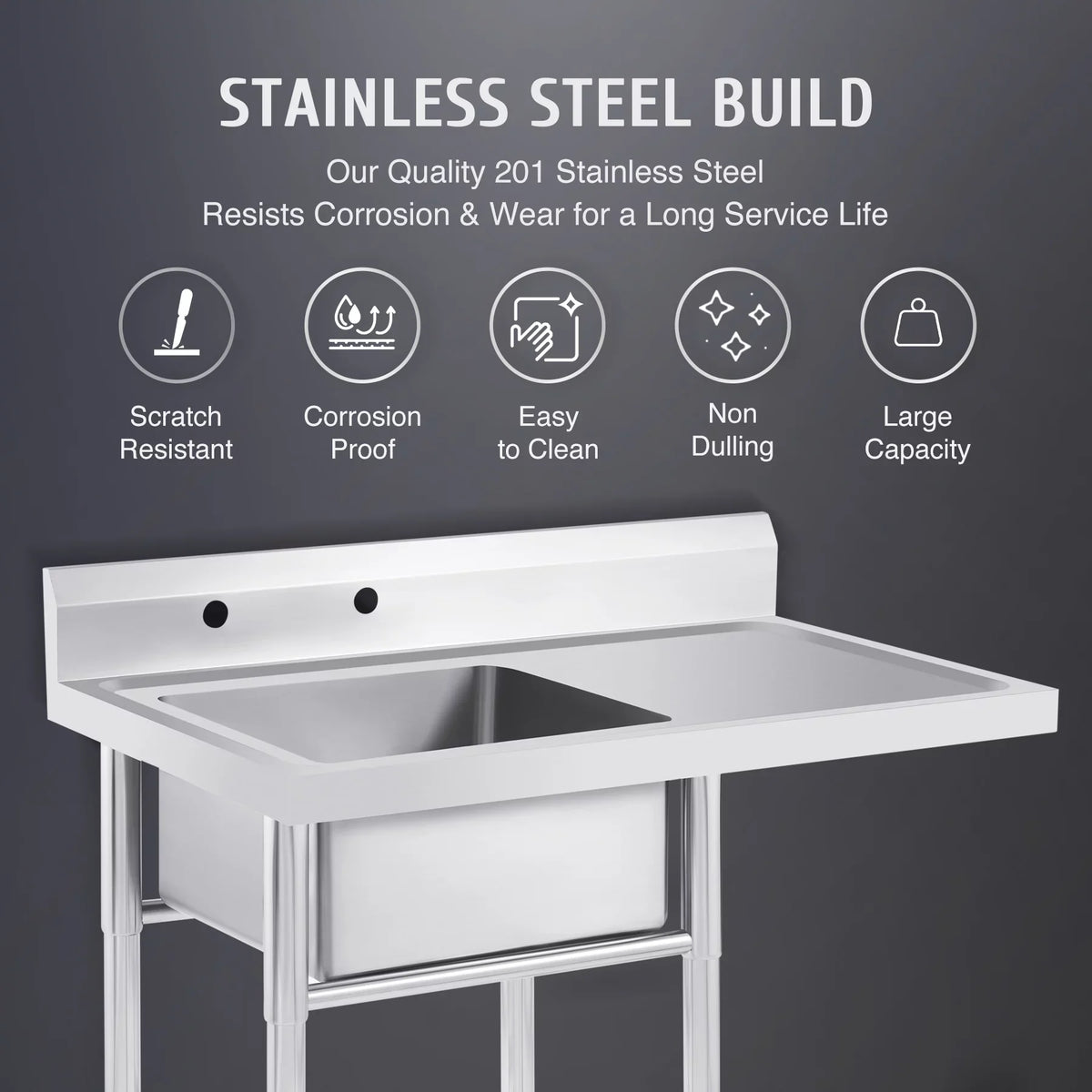 Steel w Backsplash Utility Drainboard Stainless Strainer for Kitchen Commercial Sink Wilprep Bar