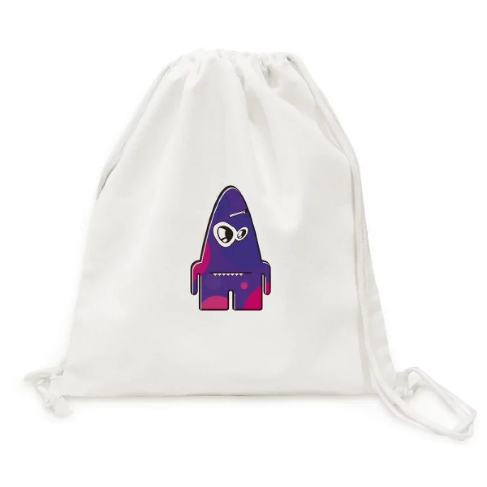 Reusable Universe Bag Drawstring Purple Canvas Mesh Shopping Alien Backpack Monster