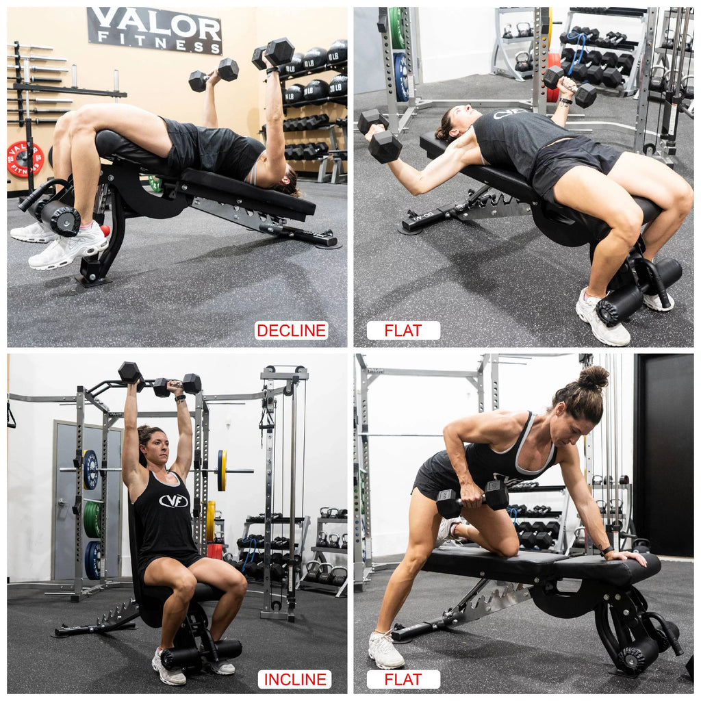 – Fitness Flat, Heavy 7 Nylon Decline Black Wheels Bench Duty Press, -DD-40 Including Incline, Bench Weight and Positions Adjustable with Valor
