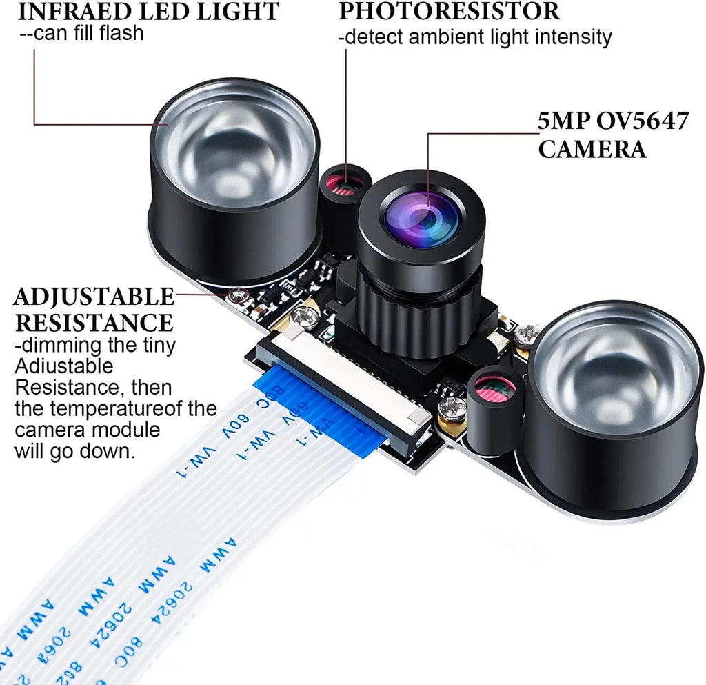 Camera 1080p OV5647 5MP Vision Raspberry Night Video Module Compatible Camera 4 Adjustable-Focus Pi Webcam