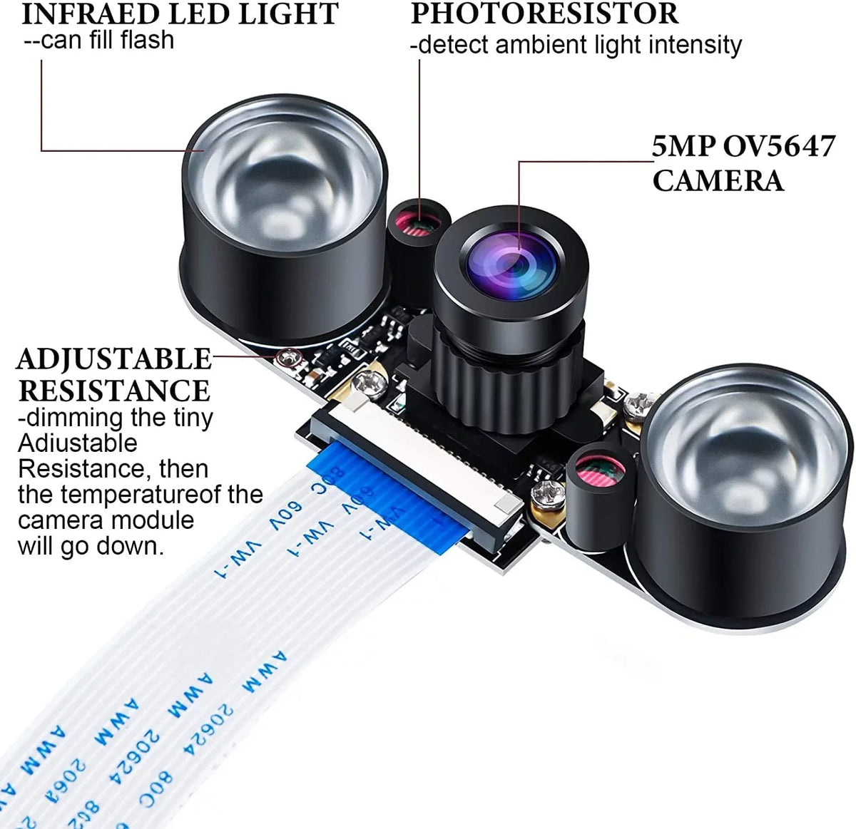Camera 1080p OV5647 5MP Vision Raspberry Night Video Module Compatible Camera 4 Adjustable-Focus Pi Webcam