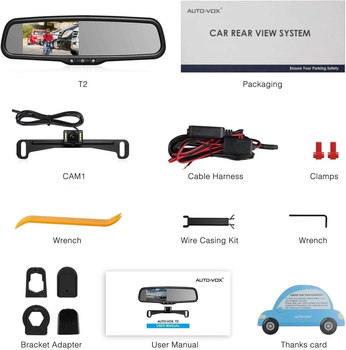 System IP OEM Camera for Back 68 Rear Reversing with Up (T2 Night Back & Monitor AUTO-VOX Camera, View Car ) Vision Mirror Parking 4.3”LCD Up Waterproof