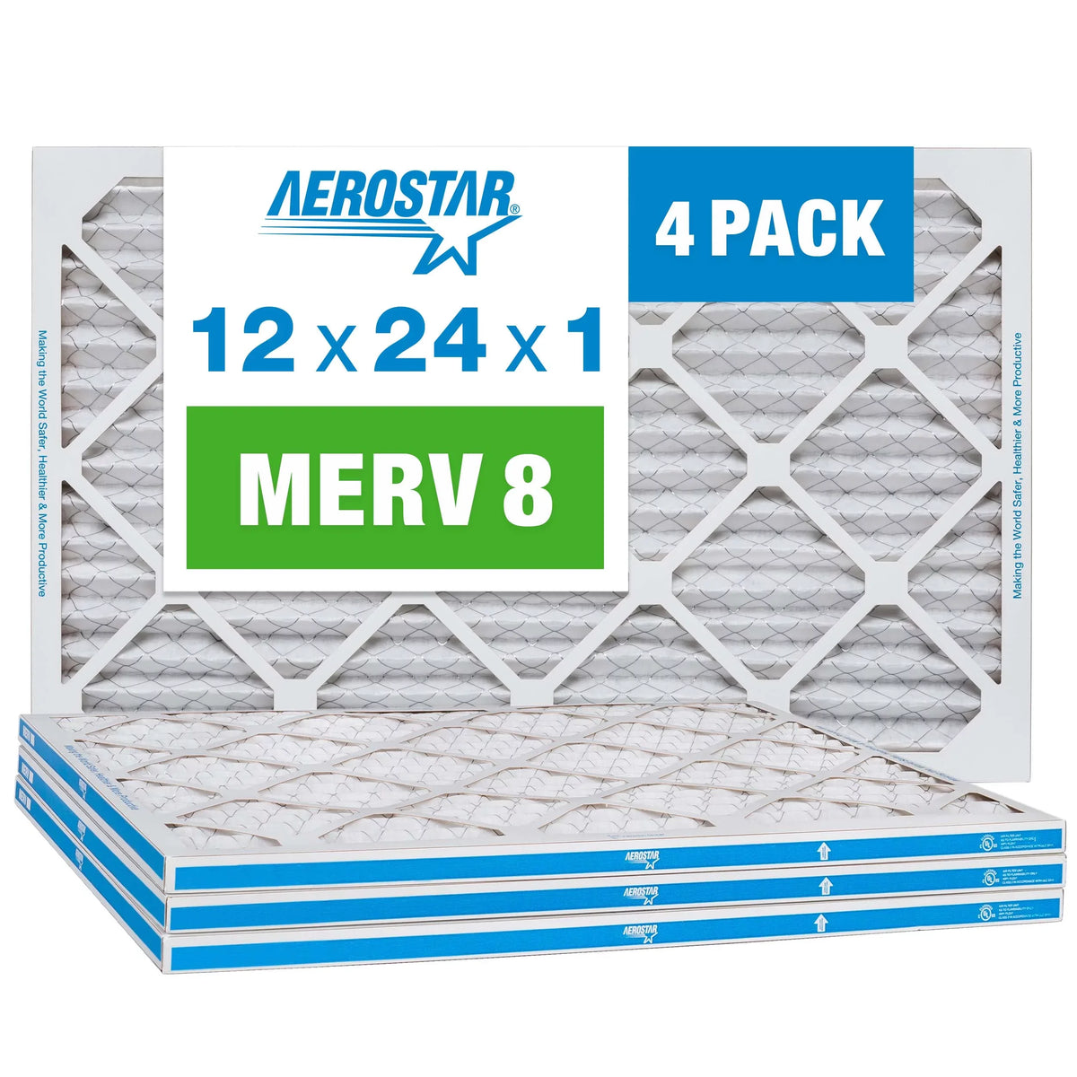 of 8, 4 12x24x1, Box MERV Filter, Air 12x24x1 Aerostar