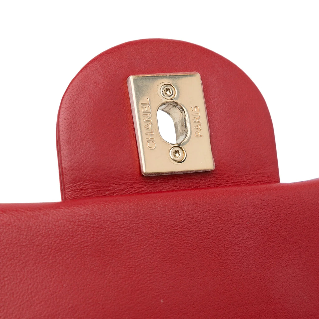 Lambskin Leather Authenticated (Good) Carry Unisex Red Small Easy Satchel Bag Pre-Owned Flap