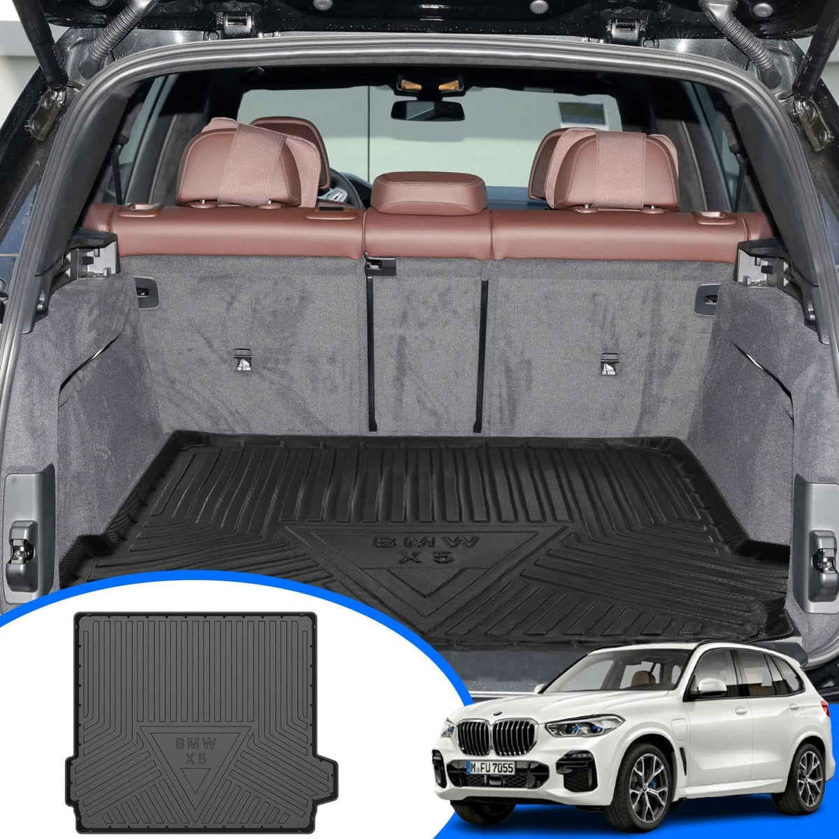 Floor X5 Cargo fit 2024 Accessory 2021 Liner Trunk for Cargo 2023 Mat X5 2020 2019 Tray All Black Rear 2022 Cover climate 2019-2024 ,