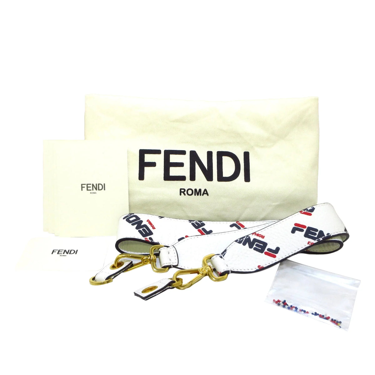 Shoulder Baguette Unisex White Authenticated Fila Calf Bag (Good) Leather Mania Fendi Pre-Owned Beaded