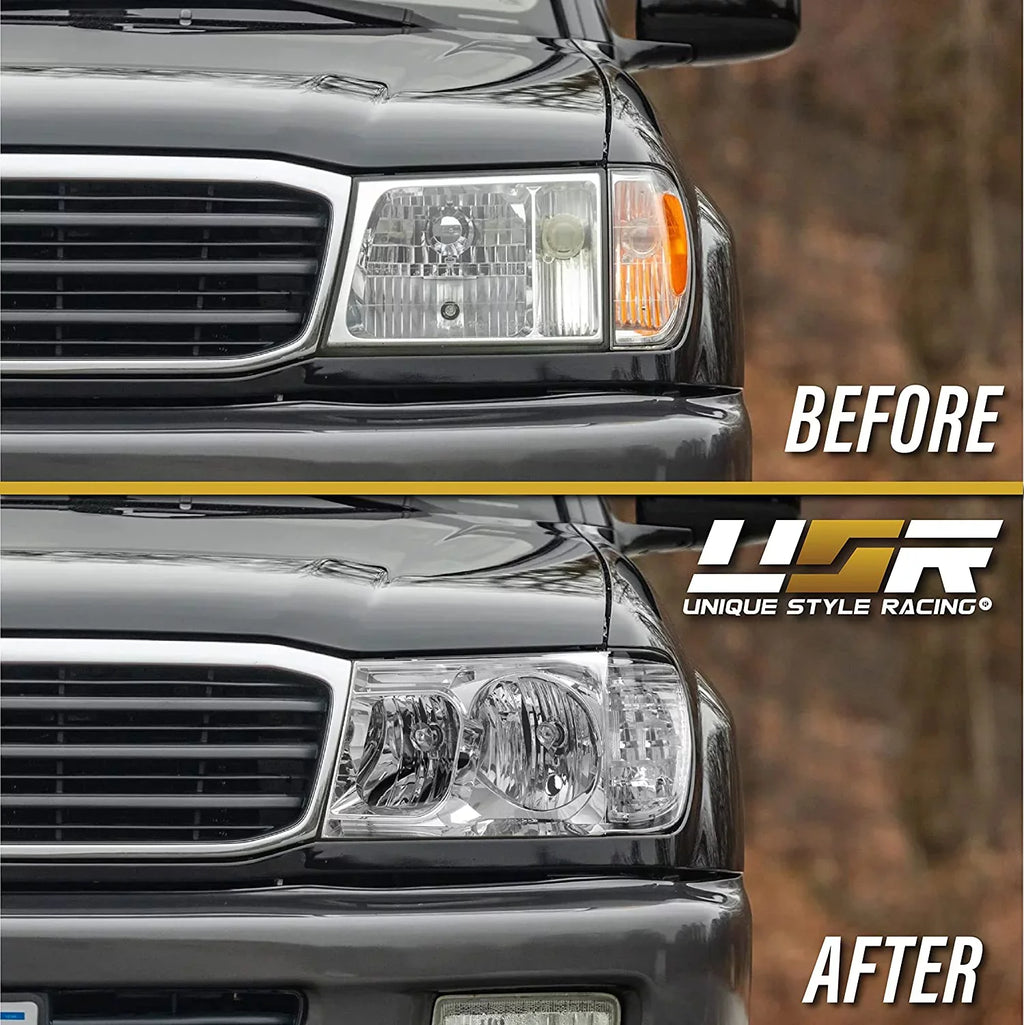 100 Headlights + Compatible with Set FJ100 design (Euro Design) DEPO FJ - (Left Land 1998-2005 Piece Right) Toyota Corner Clear Cruiser with ONE USR Headlamps