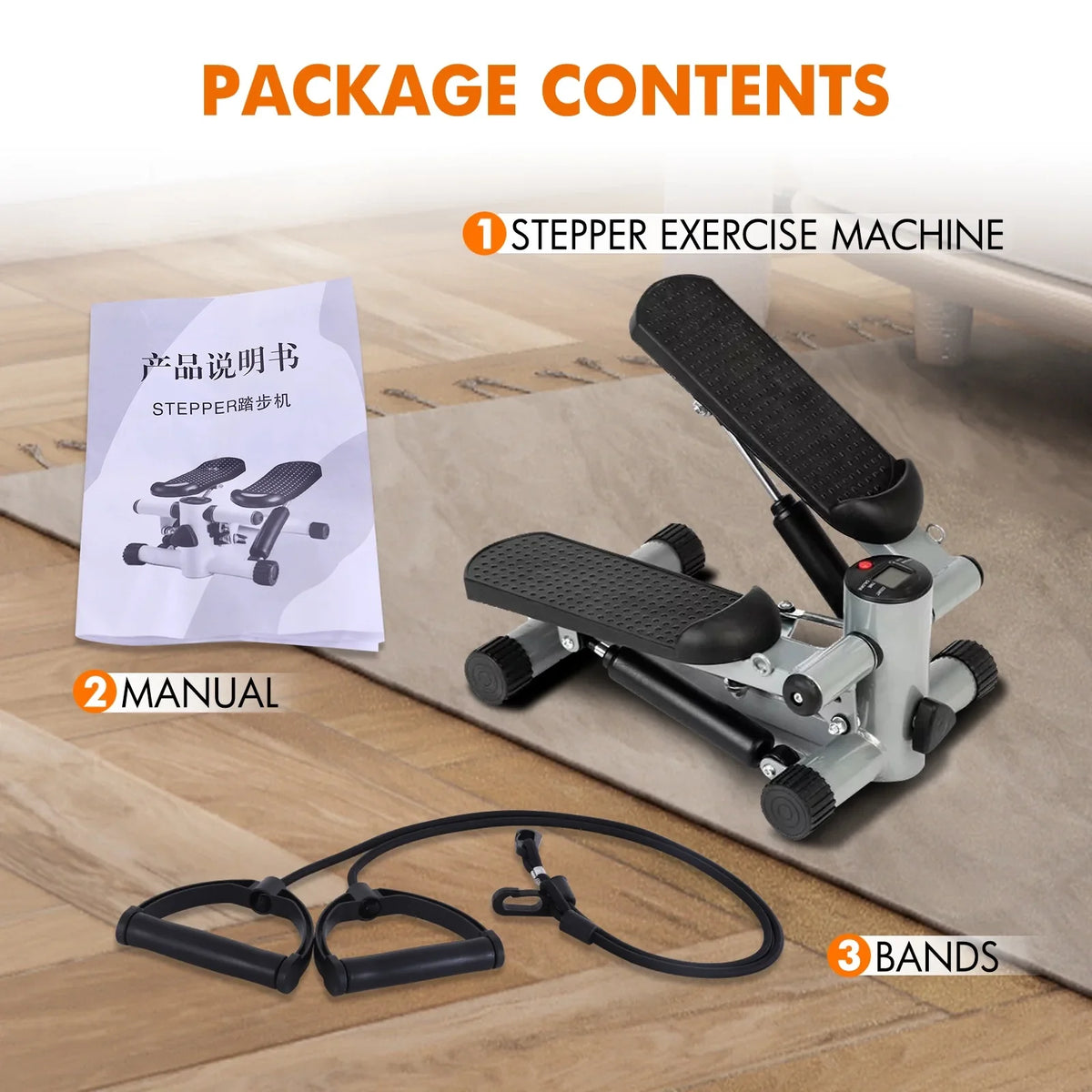 Equipment Exercise, Bands, Stepper Resistance Stepper Adjustable Mini Height Gray Stride with Stepper Cardio for Stair
