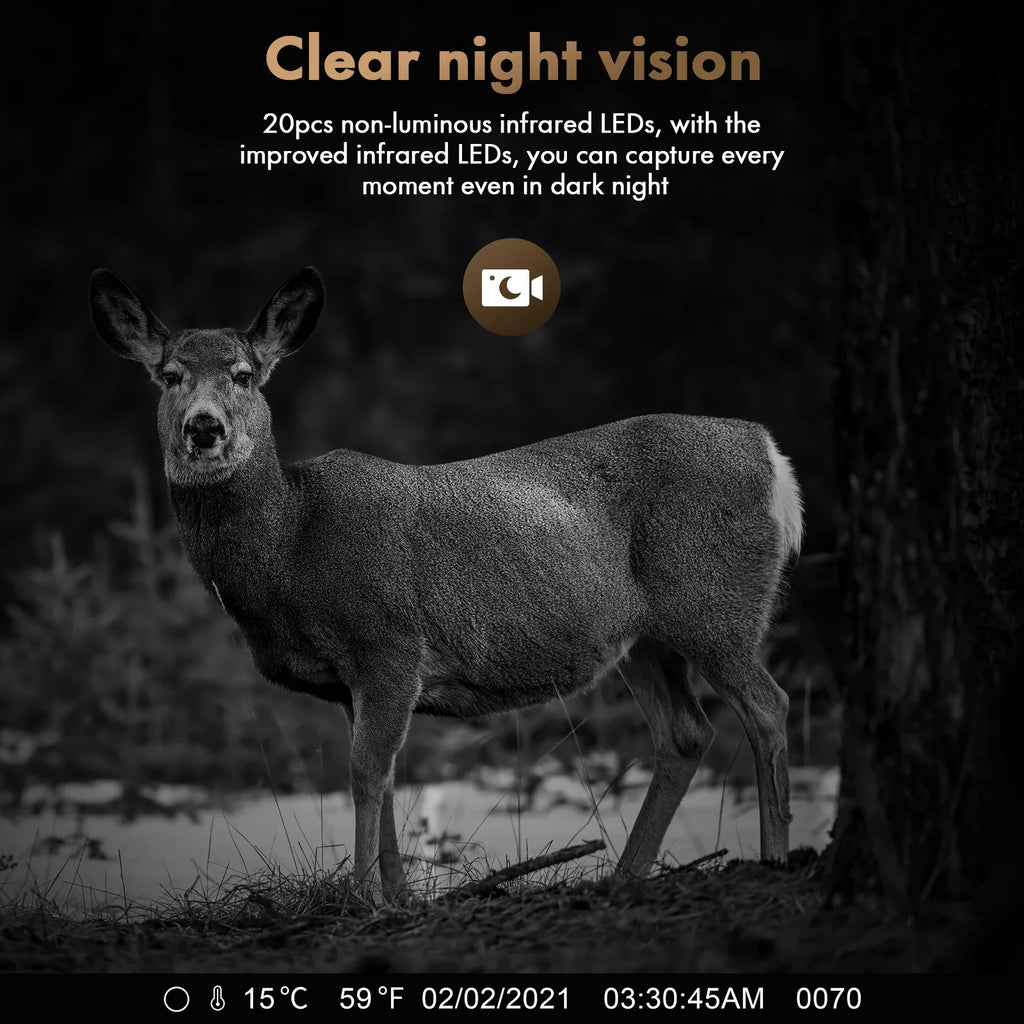 24MP Trigger 2500mAh Camera Motion Camera Battery Built-in Trail Cam 1080P with 120°Wide Vision IP66 Waterproof Hunting Activated Solar Speed 0.1s Night Lithium CAMPARK Game Angle Rechargeable