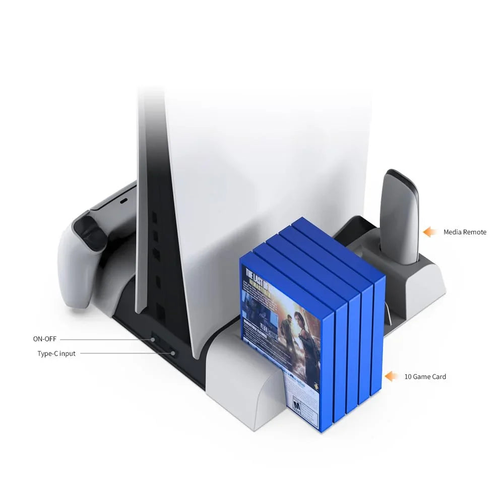 10 Media Slot-White Charging Black & Slot Cooling Cooling PS5 Fan, for Remote Version Disc 3-Level Discs Base Slim Dual with Station Storage Game Digital Stand with &