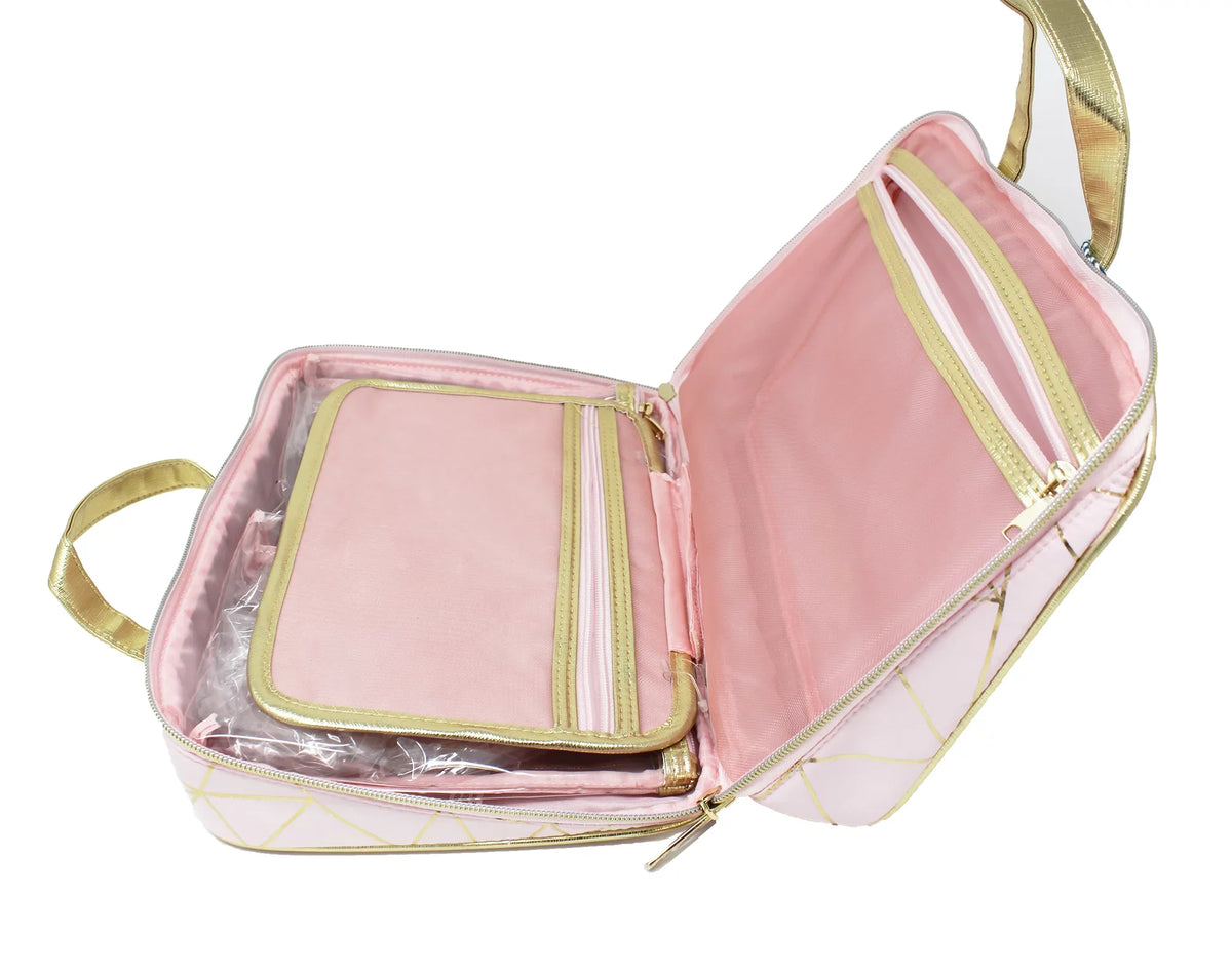 Tartan Geo Gold Deluxe Weekender CT Cosmetic Bag Pink Twine 3-Piece Foil Set, Beauty 1 Zip +