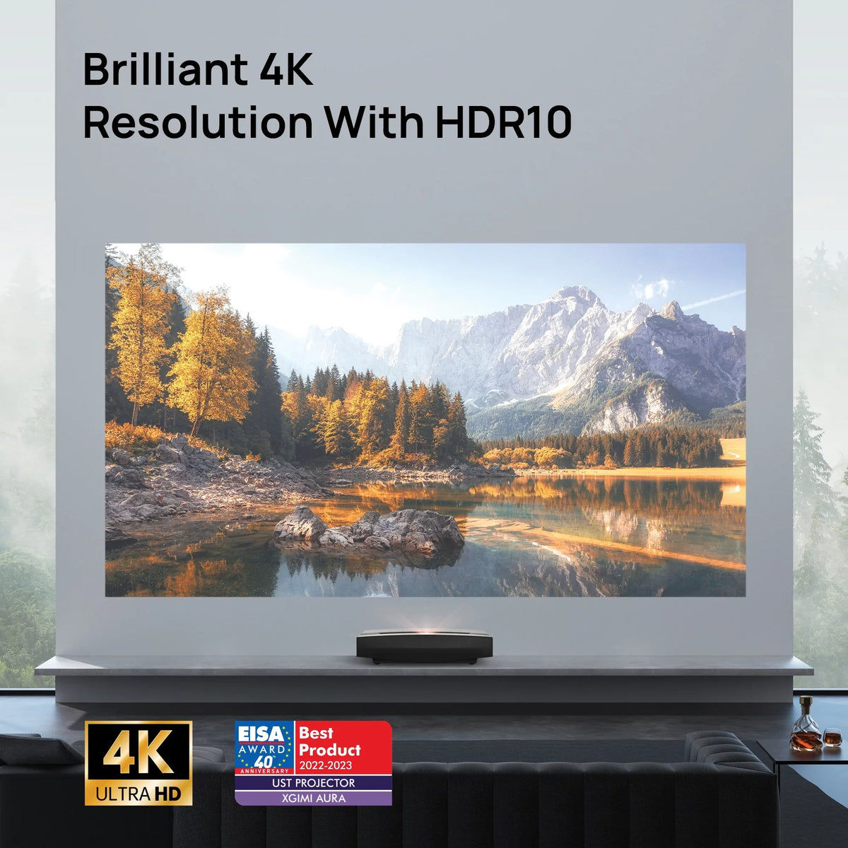 Harman Speakers, Throw Android Short Ultra 4K TV Laser AURA OS XGIMI with Projector Kardon