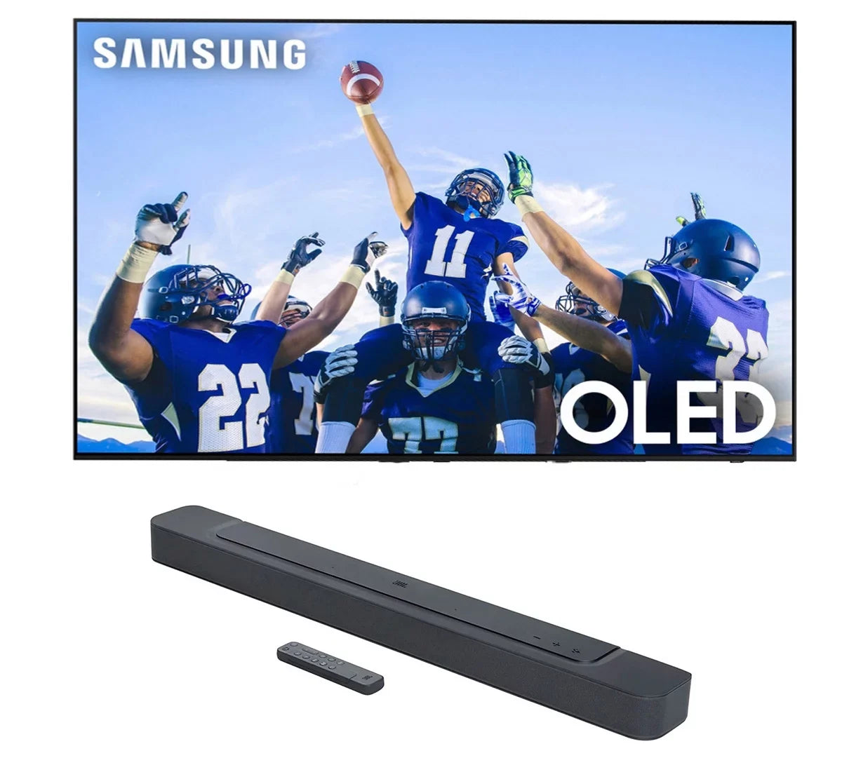 with a Smart with Atmos 5.0ch Inch OLED 77 (2023) Dolby Upscaling 4K JBL AI Sound TV BAR-300 and with QN77S90CAFXZA Soundbar MultiBeam
