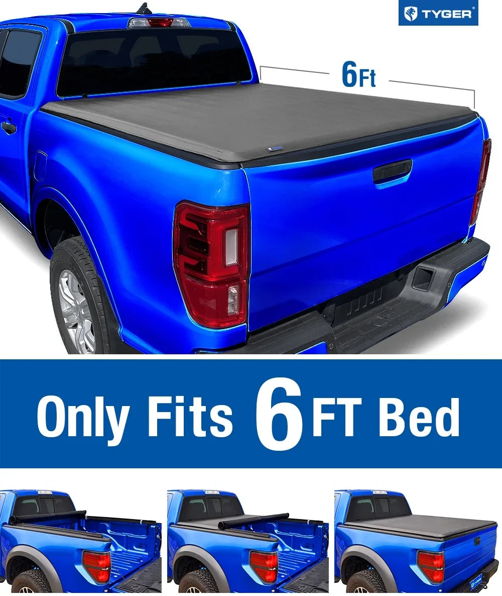 2019-2023 Vinyl T3 Truck with Cover TG-BC3F1067 Ranger Auto | Tonneau 6' | Soft | Tyger Tri-fold Bed Bed Compatible