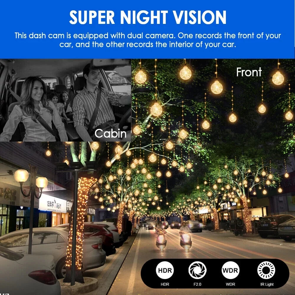 Monitor Camera Lens Cam HD Car Recorder 1080P Video G-sensor Dual Dash Parking Vtin