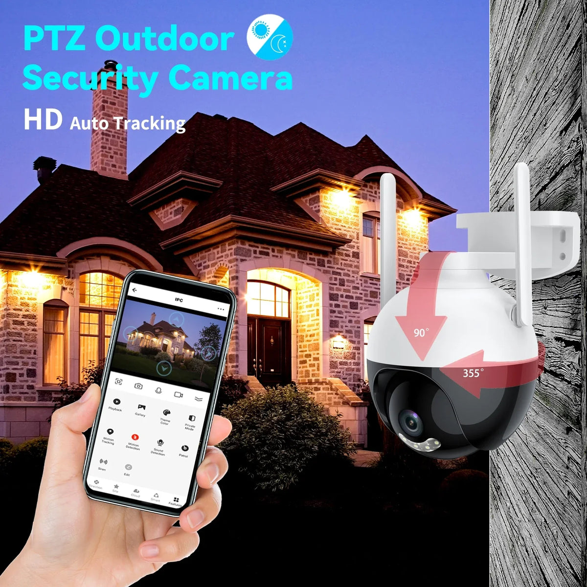 Night System Detection IP Access 4MP Waterproof Home WiFi 360° 2-Way IP66 Audio Lixada Remote View PTZ Vision Color Motion Wireless Camera