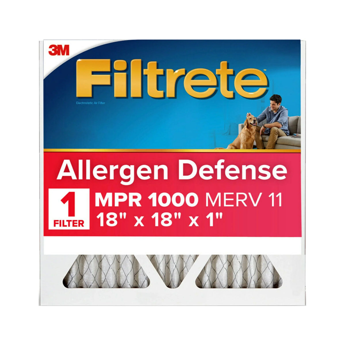 Allergen Air Filter, MPR Filtrete MERV 11, 1000 1 Defense, 18x18x1 Filter