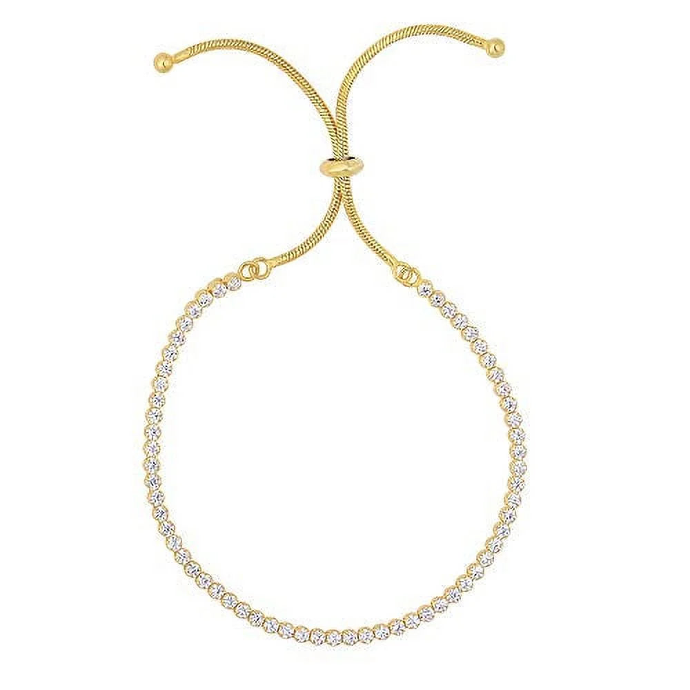 '- 9.25 Bracelet Inches, On 4.2gr. Shiny Silver Snake Yellow String Adjustable JewelStop Chain, Finish Tennis Draw