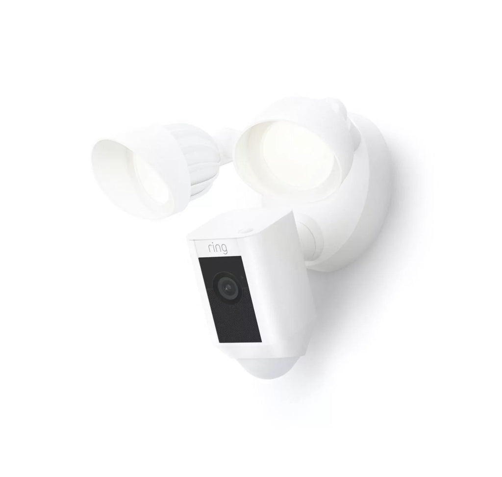 Ring_Floodlight WiFi, Plus with 2021 Cam Restored HD, Wired Release, (Refurbished) White, IP/Network Activated Motion exterior,