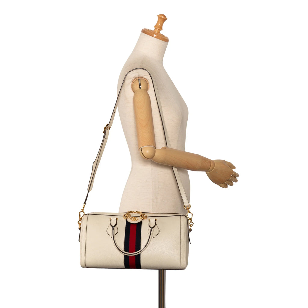 Leather Authenticated Pre-Owned Unisex Calf White Satchel (Good) Ophidia