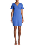 Shoulder outfit Short Lace Above Sleeve Knee Neck Blue The To Zippered Ruffled Shift LAGERFELD 6 Wear Womens Work KARL V