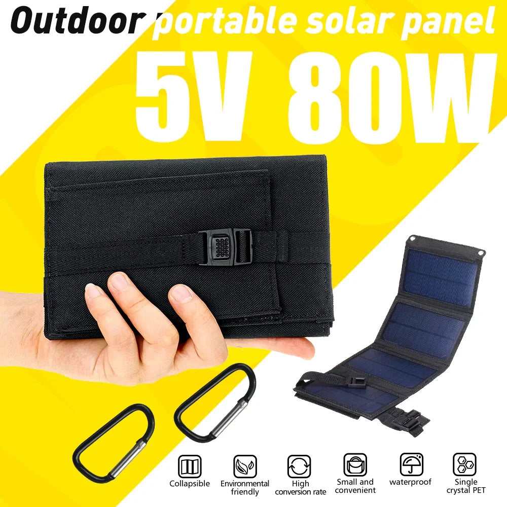 iPhone, Laptop, Suitable for Station, Solar for Camping Suitable exterior Travel Portable USB MDHAND Foldable Port, 80W RV Panel Power Caravan Ipad,