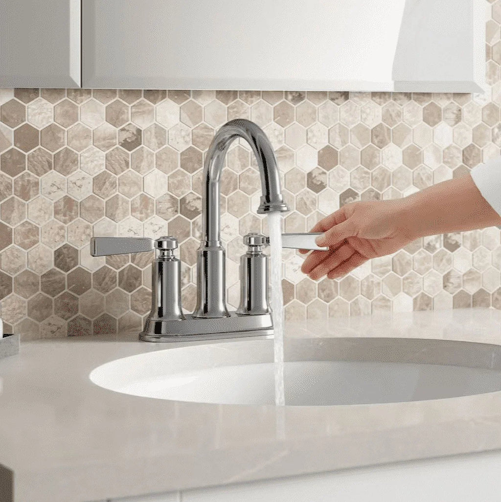 Faucet, Bathroom Polished Sink Kohler Chrome Center-Set 1.2GPM Aderlee