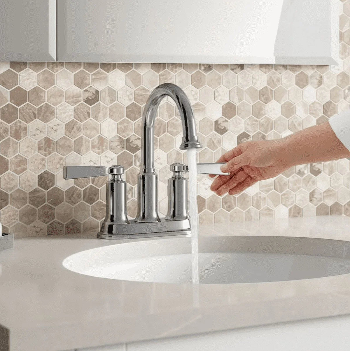 Faucet, Bathroom Polished Sink Kohler Chrome Center-Set 1.2GPM Aderlee