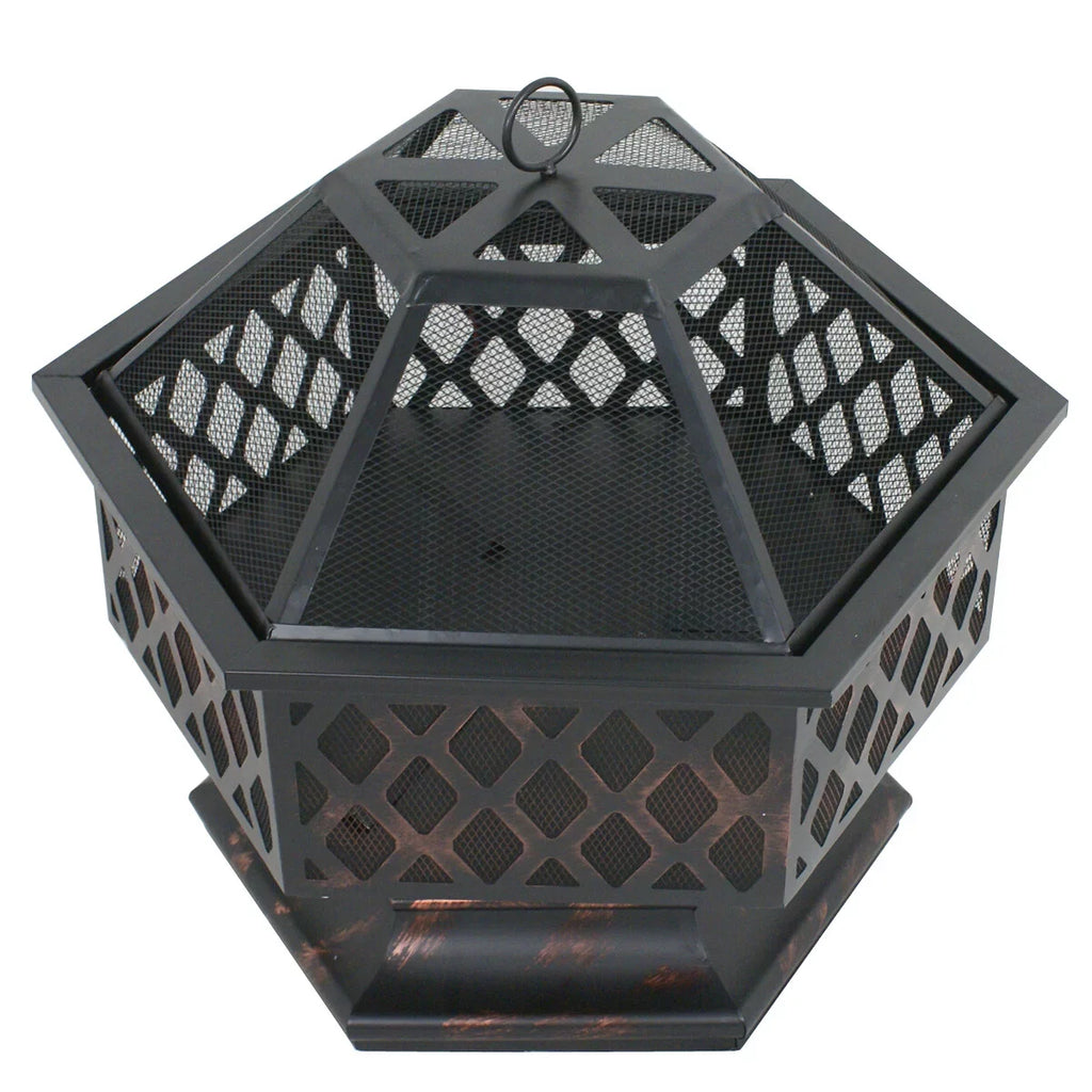 Backyard, ZenSports Pit Pire - Burning Lid, Black Bonfire W/Mesh Hex-Shaped Portable Wood 24’’ exterior
