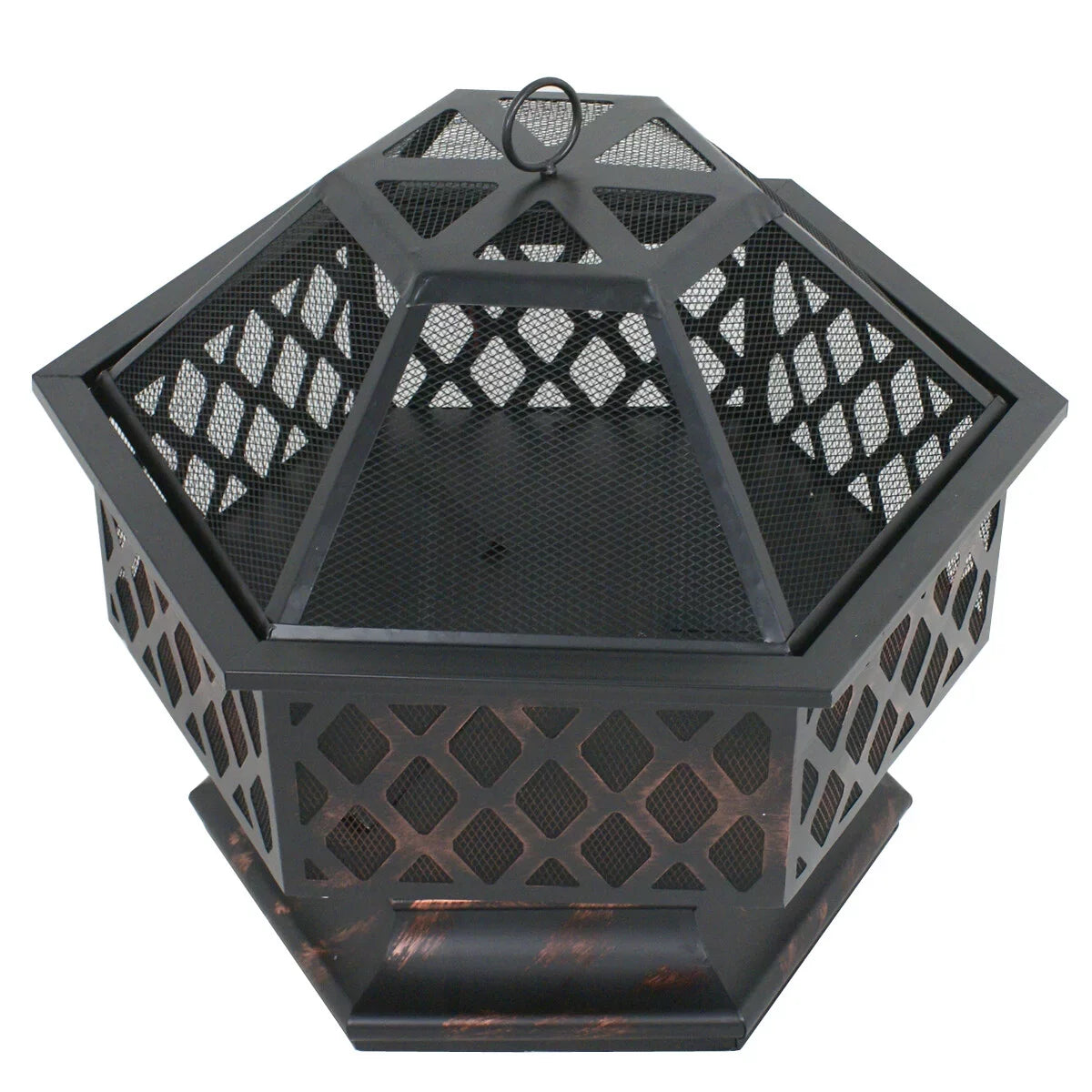 Backyard, ZenSports Pit Pire - Burning Lid, Black Bonfire W/Mesh Hex-Shaped Portable Wood 24’’ exterior