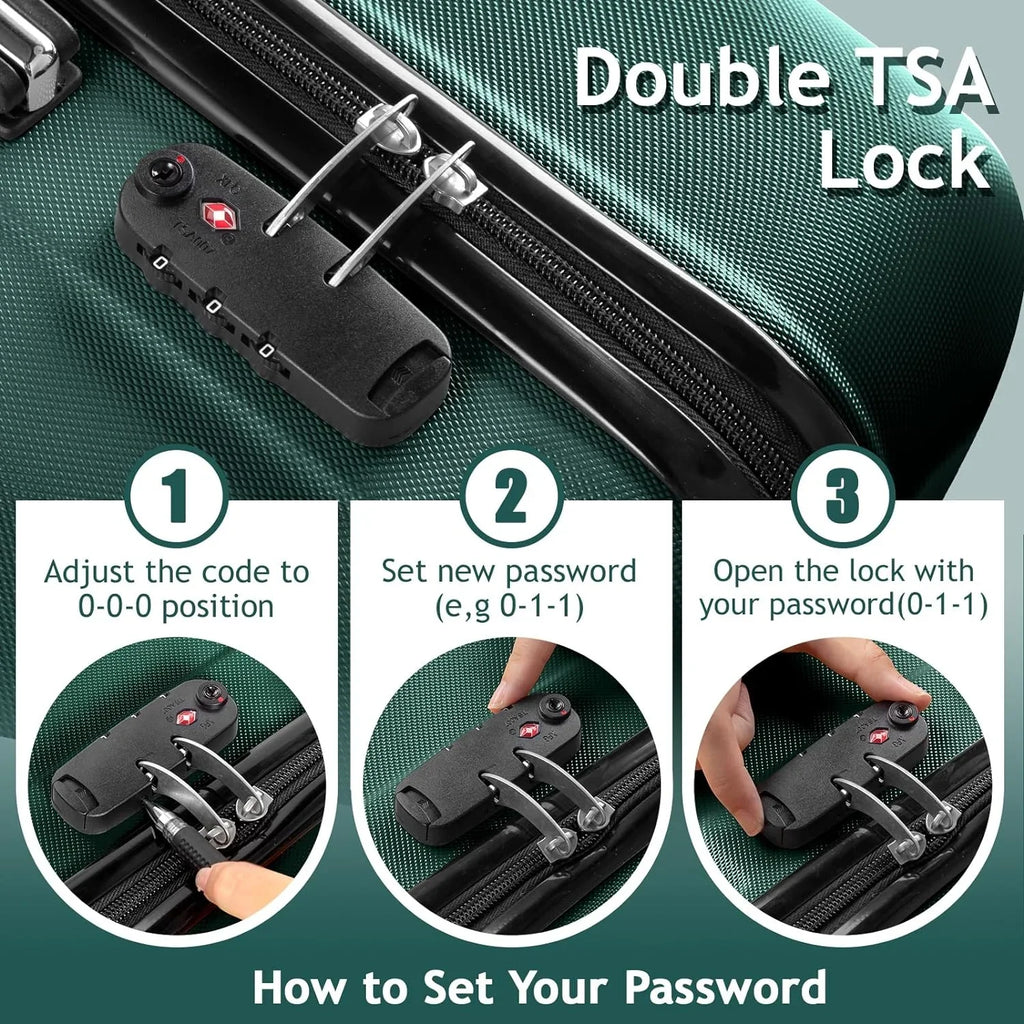 Hardside Portable Luggage & Travel Suitcase ABS on with for Carry Wheels Sets TSA Dark 3 Lightweight Spinner lock, - Green Set Business (20/24/28) of Luggages