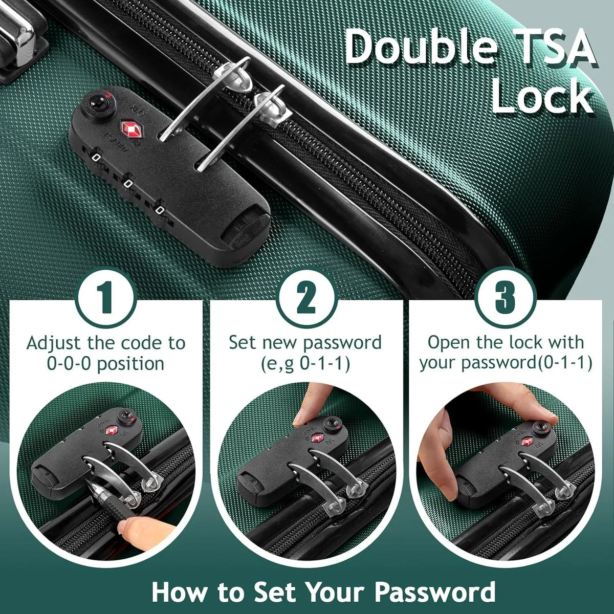 Hardside Portable Luggage & Travel Suitcase ABS on with for Carry Wheels Sets TSA Dark 3 Lightweight Spinner lock, - Green Set Business (20/24/28) of Luggages