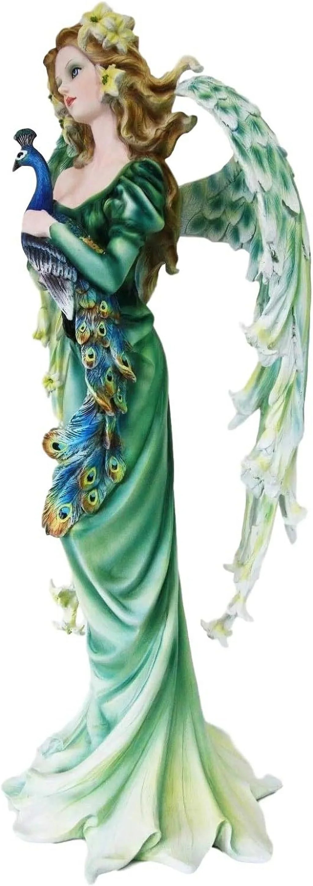 Collectible Green 21" Mother Faries Garden FAE Statue Peacock Decorative Magic Figurine Fairy Iridescent DIY Train Tall Faery Fantasy Large Pixie