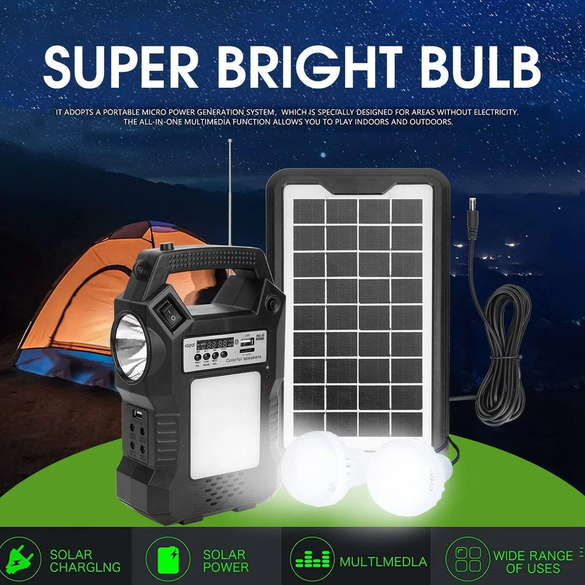 Flashlight for Portable Station, Generator, Charge, Way Panel with Dual Rechargeable Bank Power Bulbs 3 Powered DFITO Solar Solar Hiking To LED Camping Emergency Solar