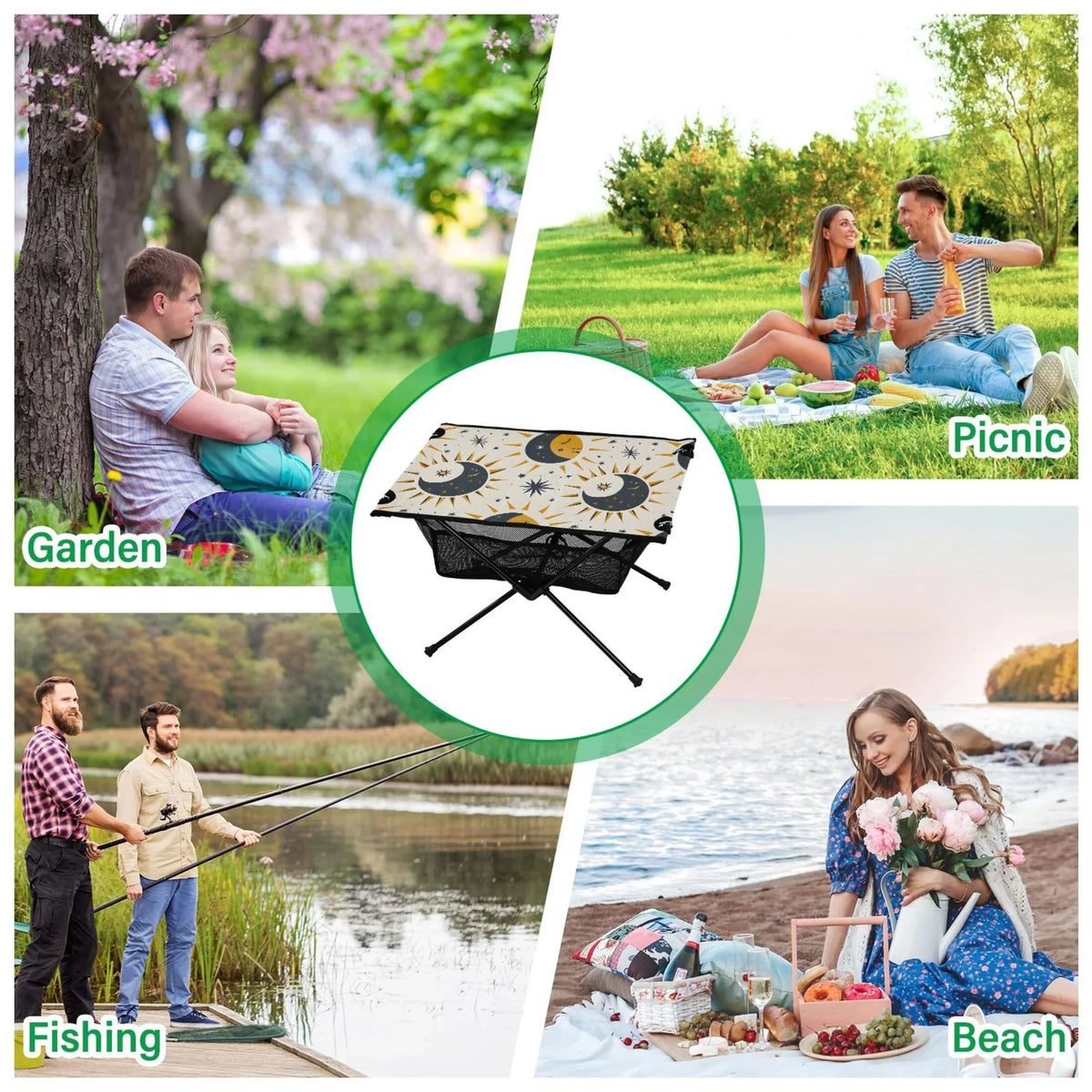 Bag for Moon Portable Travel exterior Folding Beach Table Compact with Table BBQ Stars Storage Camping Fishing Sun Table Picnic and